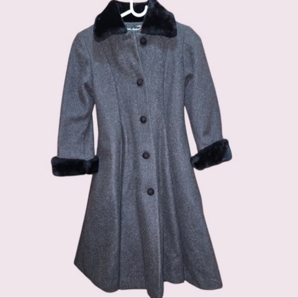 Girls Stephanie Mathews Kids Black Wool Coat Size 7 - Picture 1 of 9